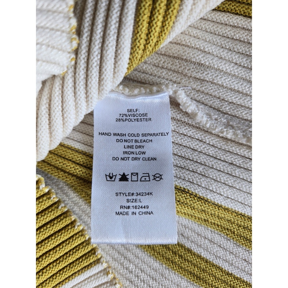 Milk & Honey Ivory Olive Stripe Ribbed Mock‎ Neck Sweater Top L Mod Retro Skandi - Picture 9 of 9